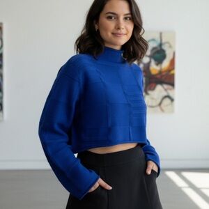 Banana Blue Label Australia Cobalt Blue Textured Boxy Open Back Sweater Small